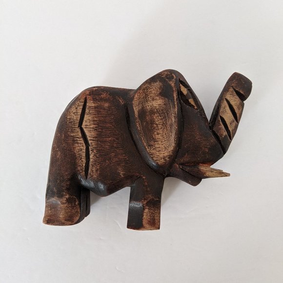 Vintage Hand Carved Wooden Elephant Sculpture - Picture 3 of 9